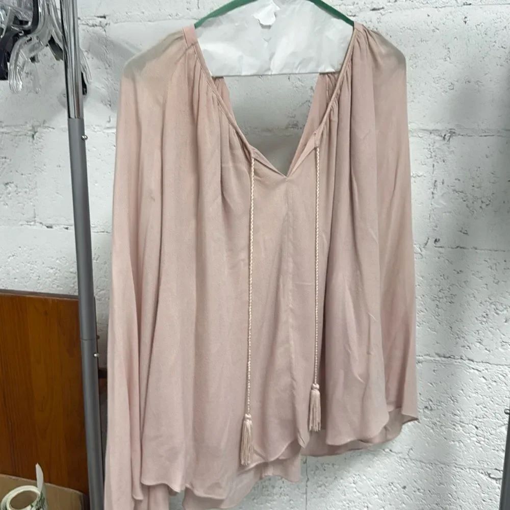 WINK Long Sleeve Top - Light Pink Chiffon Cut Out Shirt - Size Small